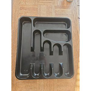 Black Plastic 7 Compartment Kitchen Utensil Tray Holder, 16.5'' x 14.5''